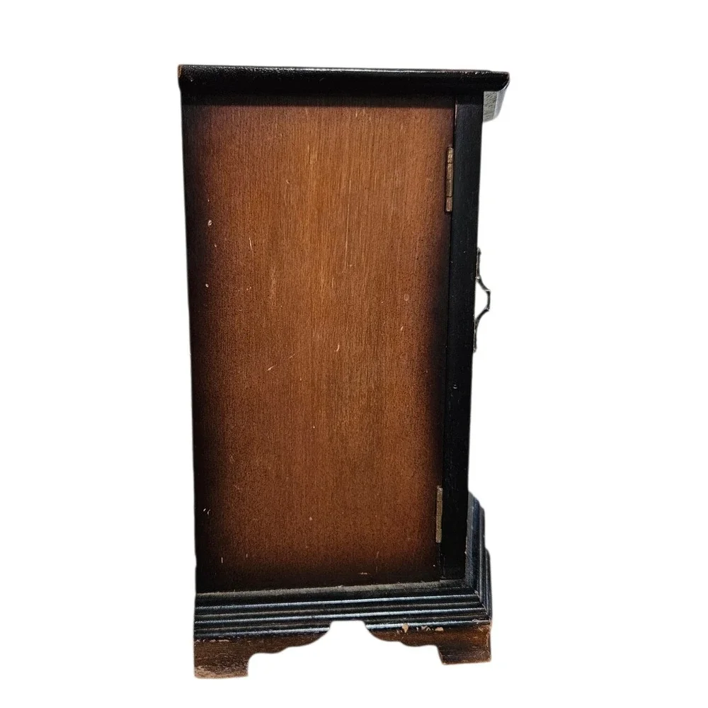 Vintage MCM Wooden Jewelry Armoire Etched Glass Doors & 4 Drawers Dresser 10.5